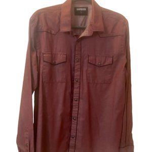 Express Women's Burgundy Button-Up Shirt